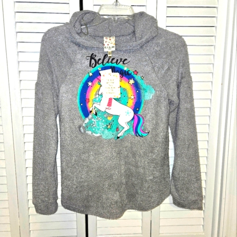Belle du Jour Girl's XL Unicorn Believe In Magic Hooded Top NEW